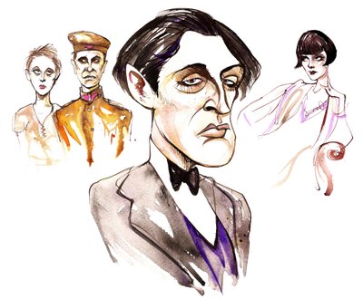 Austrian composer Alban Berg; caricatured with characters from his operas Wozzeck and Lulu by Neale Osborne
